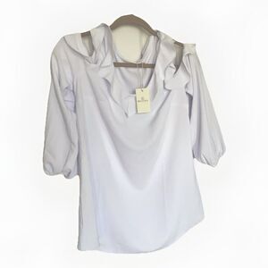 NEW White Peep Off Shoulder Long Sleeve Blouse Shirt Women’s Size M Bellcoco
